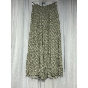 Sozy Soft Cozy Boho Leaf Print Smocked Wide Leg Pants L Rayon Made in USA